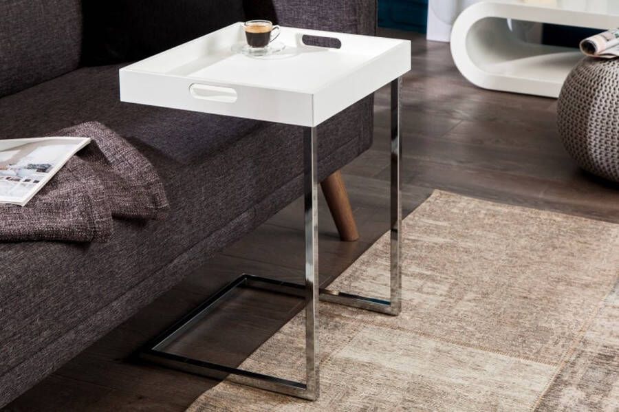 Invicta Interior Bijzettafel Ciano Wit Chroom 40cm Met Afneembaar Dienblad 14246