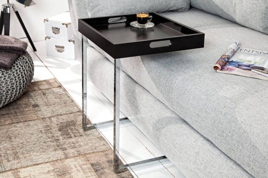 Invicta Interior Bijzettafel Ciano Zwart Chroom 40cm Met Afneembaar Dienblad 14245