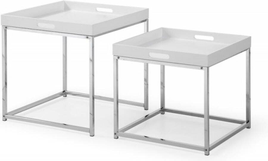 Invicta Interior Moderne bijzettafel set van 2 ELEMENTS 50cm wit chroom afneembaar dienblad 41357