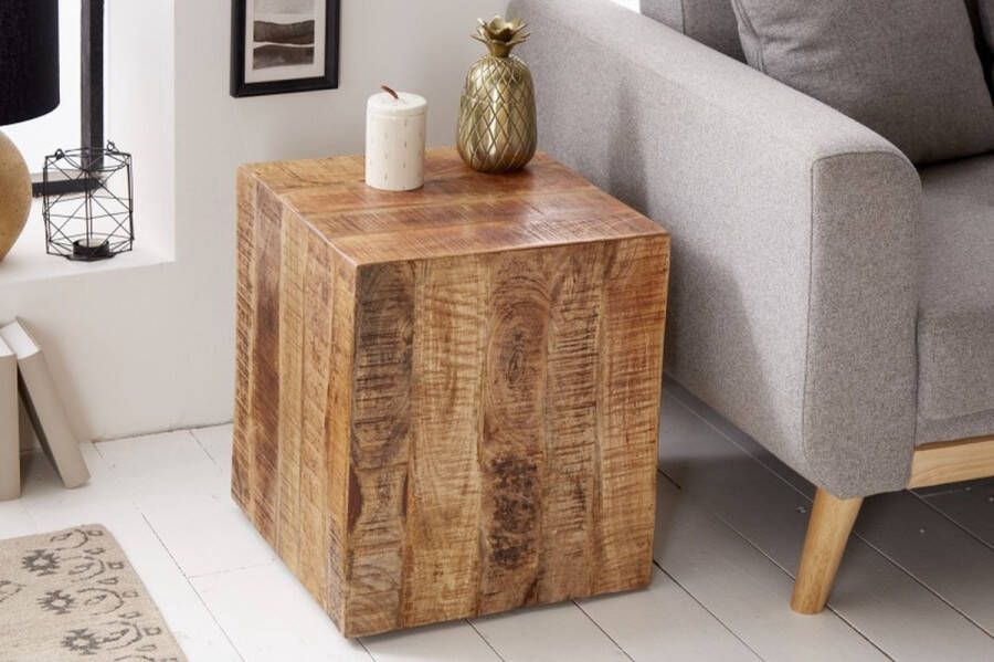 Invicta Interior Stevige bijzettafel FACTORY 40cm gevlamd mangohout op wielen 39582