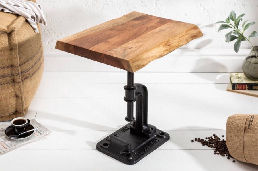 Invicta Interior Authentieke bijzettafel FACTORY 43cm massief acaciahout industrieel design 39291