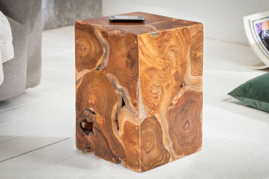 Invicta Interior Massieve bijzettafel SQUARE 30cm teakhouten kubuskruk 39225