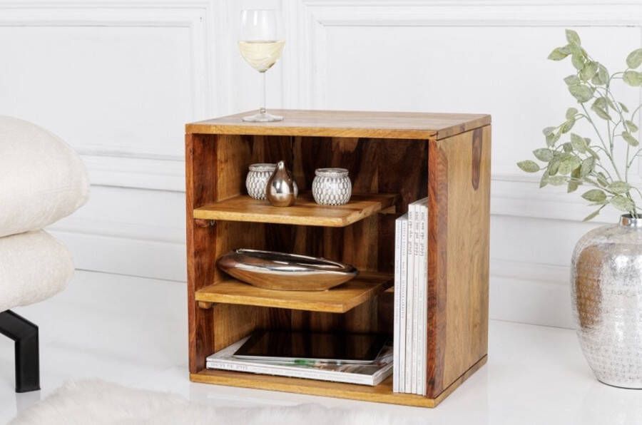 Invicta Interior Stevige bijzettafel CUBUS 43 cm plank met sheesham steenafwerking 41136
