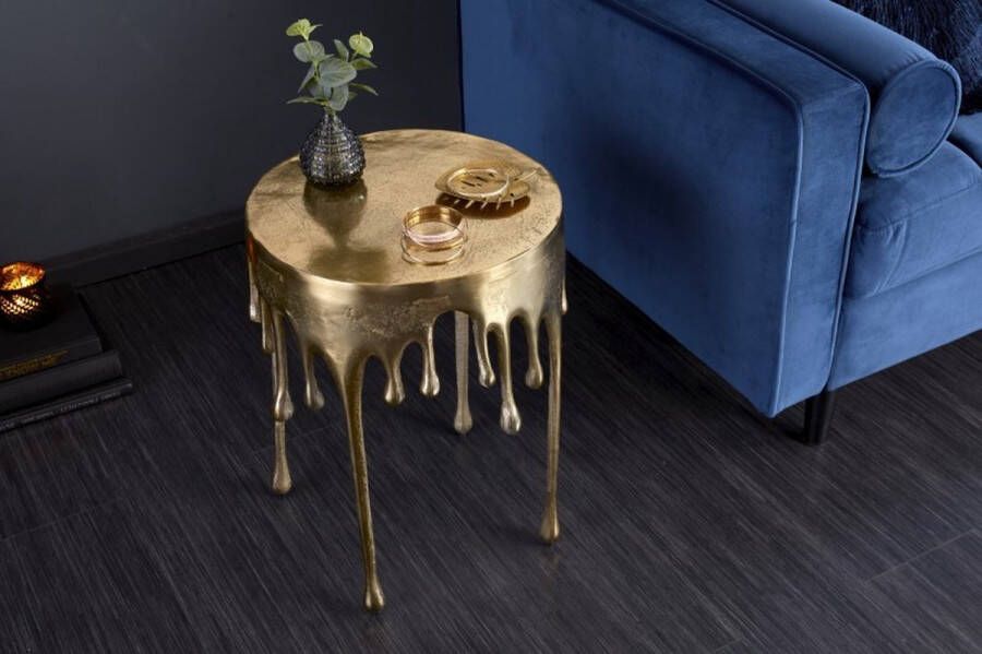 Invicta Interior Extravagante bijzettafel LIQUID LINE 50cm goud druppelvormig design metaal aluminium rond 39882