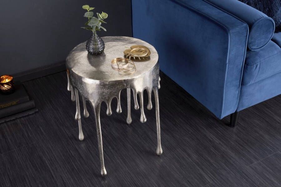 Invicta Interior Extravagante bijzettafel LIQUID LINE 50cm zilver traandesign metaal aluminium rond 39883