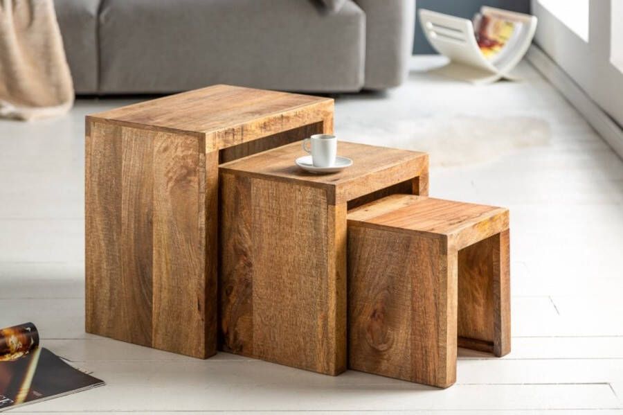 Invicta Interior Stevige set van 3 bijzettafels MAKASSAR 45cm mango natuurlijk massief hout 40594