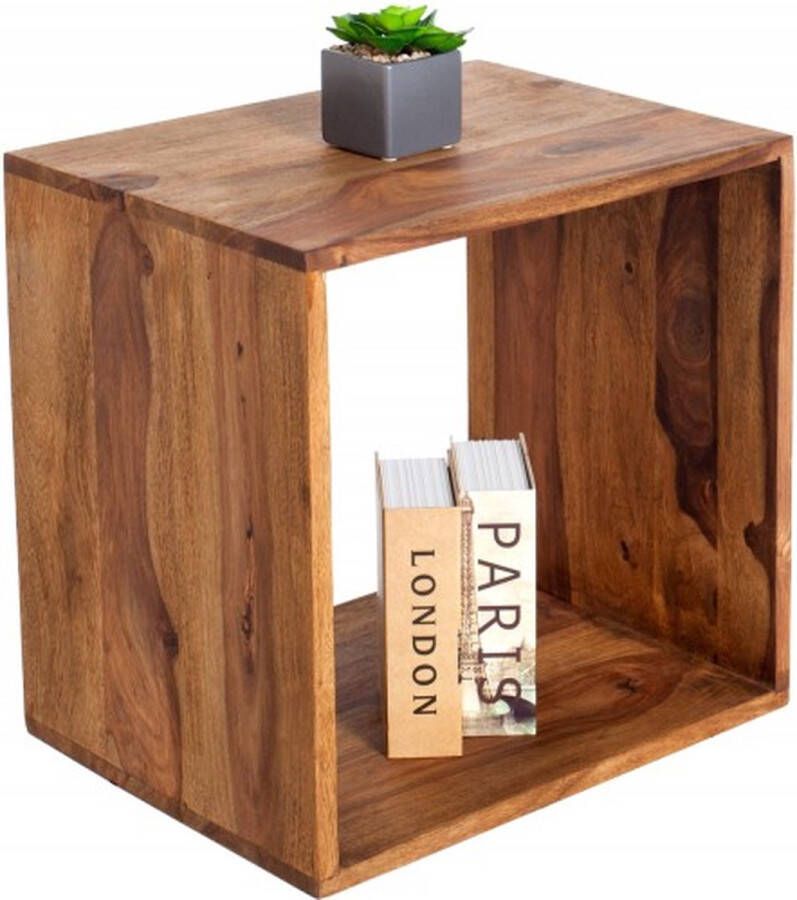 Invicta Interior Handgemaakte bijzettafel MAKASSAR 45cm Plank met sheesham steenafwerking massief hout 35862
