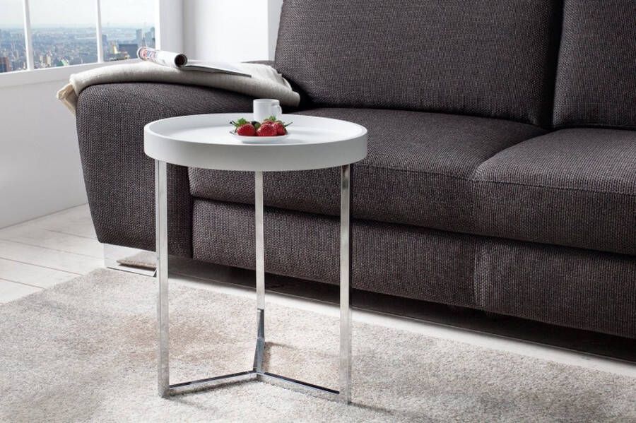Invicta Interior Extravagante bijzettafel MODULAR 40cm wit chroom rond incl. dienblad 36715