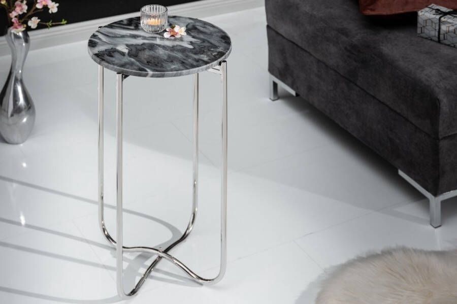 Invicta Interior Handgemaakte bijzettafel NOBLE I 35cm grijs marmer afneembaar tafelblad rond 40367