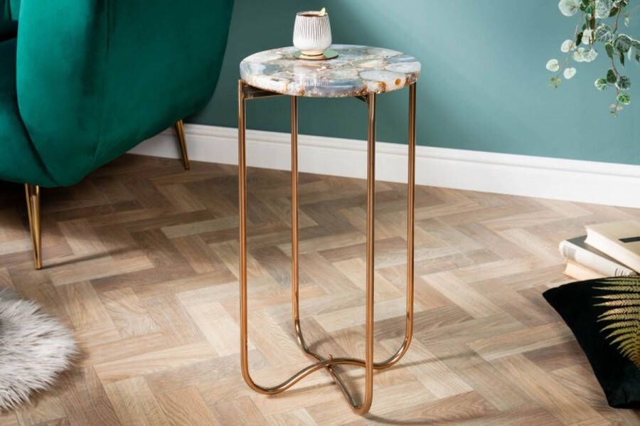 Invicta Interior Ronde bijzettafel NOBLE I 35cm edelsteen agaat opvouwbaar gouden metalen frame 40368