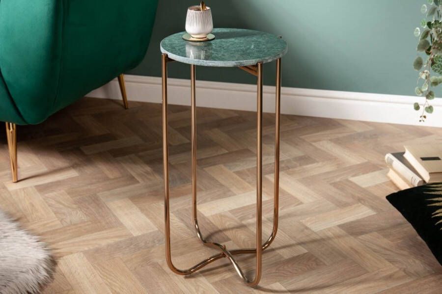 Invicta Interior Handgemaakte bijzettafel NOBLE I 35cm groen marmer afneembaar tafelblad rond 40366