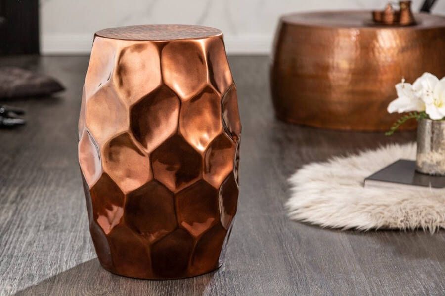 Invicta Interior Handgemaakte bijzettafel ORGANIC ORIENT 50cm koper metaal gehamerd ontwerp honingraat rond 40229