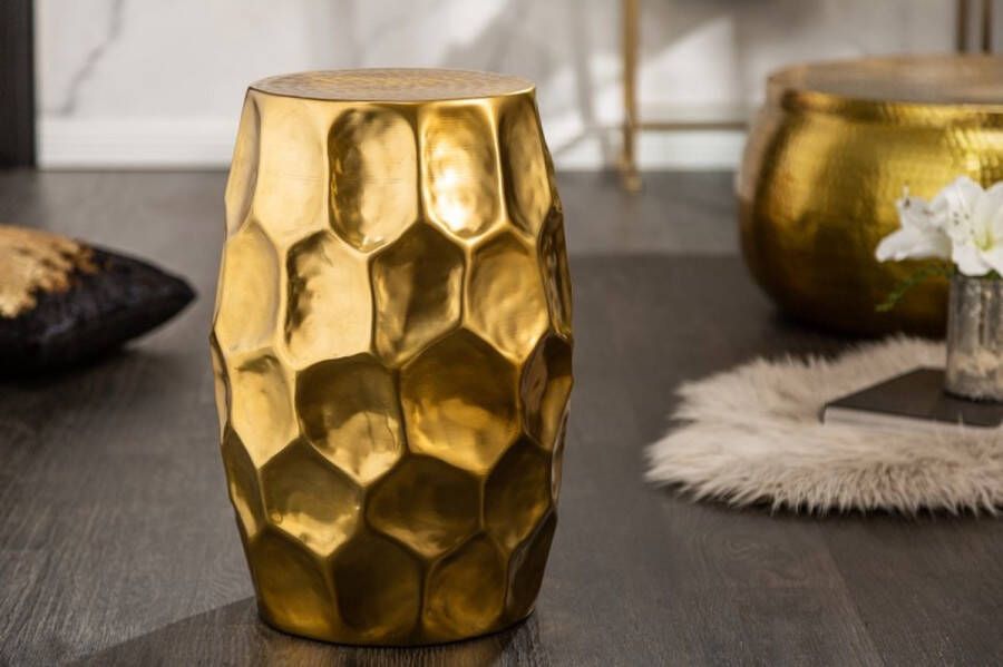 Invicta Interior Handgemaakte bijzettafel ORGANIC ORIENT 50cm goud metaal gehamerd design rond 40230