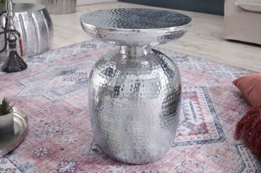 Invicta Interior Handgemaakte bijzettafel ORIENT 40cm zilver metaal gehamerd design rond 40235