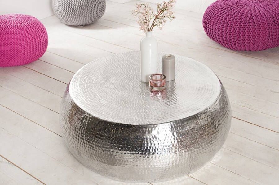 Invicta Interior Ronde salontafel ORIENT 80cm zilver metaal aluminium gehamerd ontwerp handgemaakt 38396