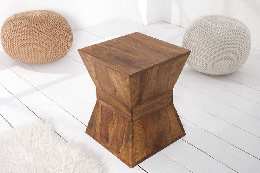 Invicta Interior Design bijzettafel PYRAMID 35cm massief houten kruk Sheesham Stone afwerking unieke korrel 21011