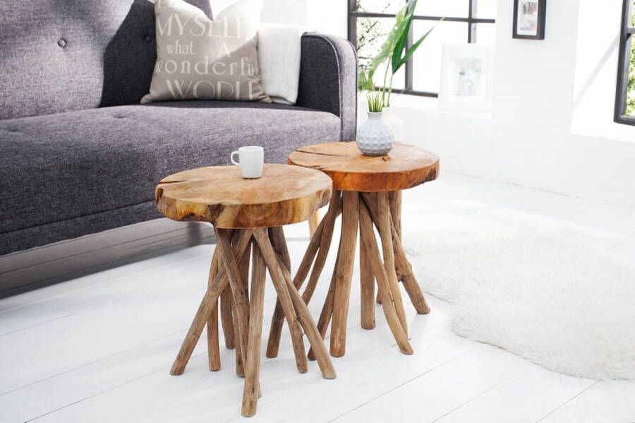 Invicta Interior Exclusieve bijzettafel ROOT 30cm natuurlijk teak massief hout kruk wortelhout rond 37629