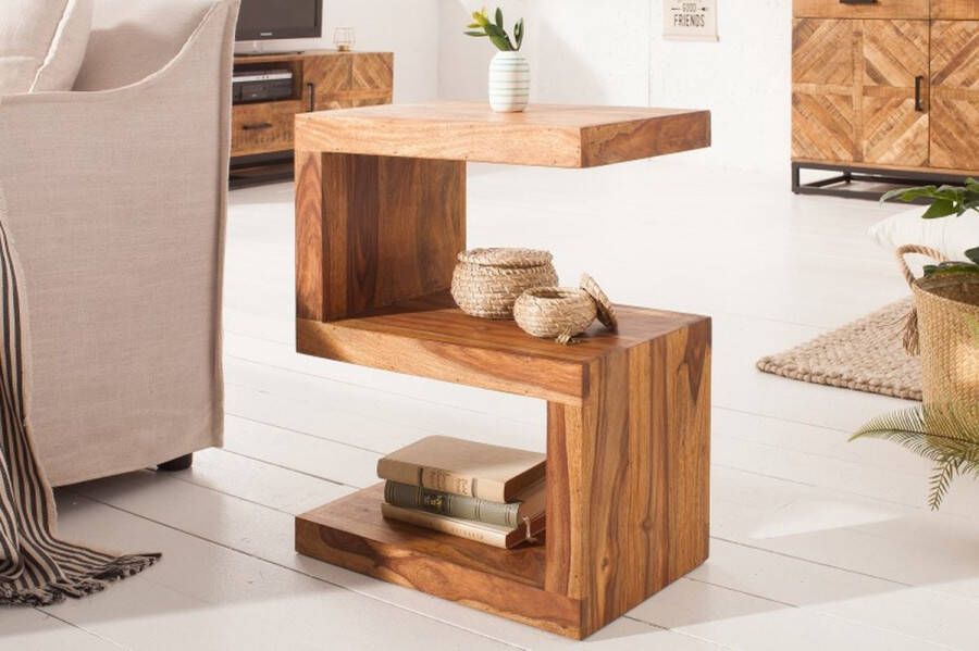 Invicta Interior Handgemaakte bijzettafel S 60cm massief sheeshamhout verstelbaar 39382