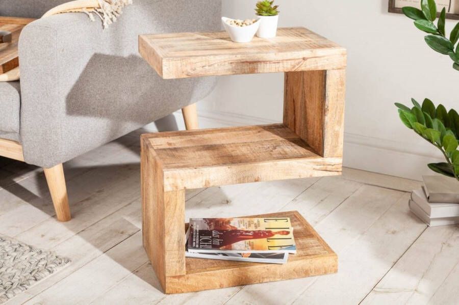 Invicta Interior Handgemaakte bijzettafel S 60cm massief mangohout verstelbaar 41001