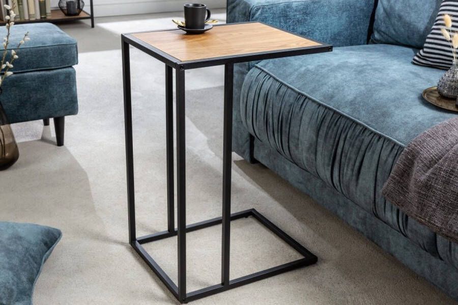 Invicta Interior industrieele bijzettafel SLIM LINE 43cm wild eiken zwarte laptoptafel 42008