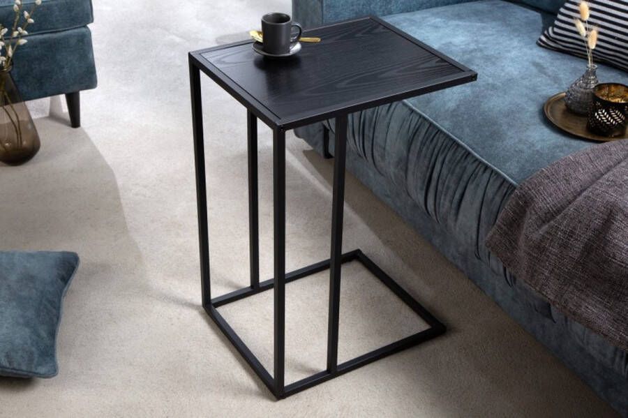 Invicta Interior industrieele bijzettafel SLIM LINE 43cm zwart essen laptoptafel 42007