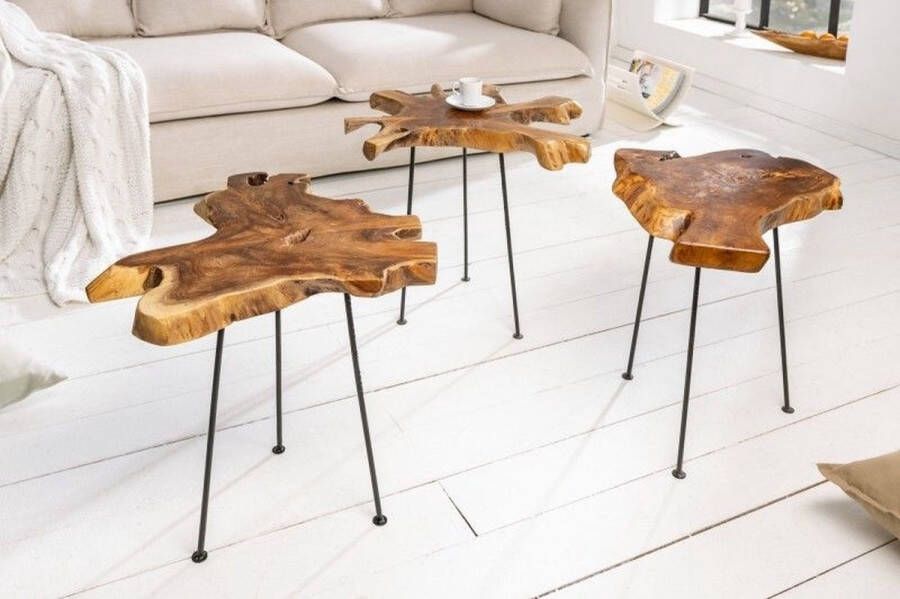 Invicta Interior Unieke bijzettafel WILD 40 cm teakhouten salontafel 36578