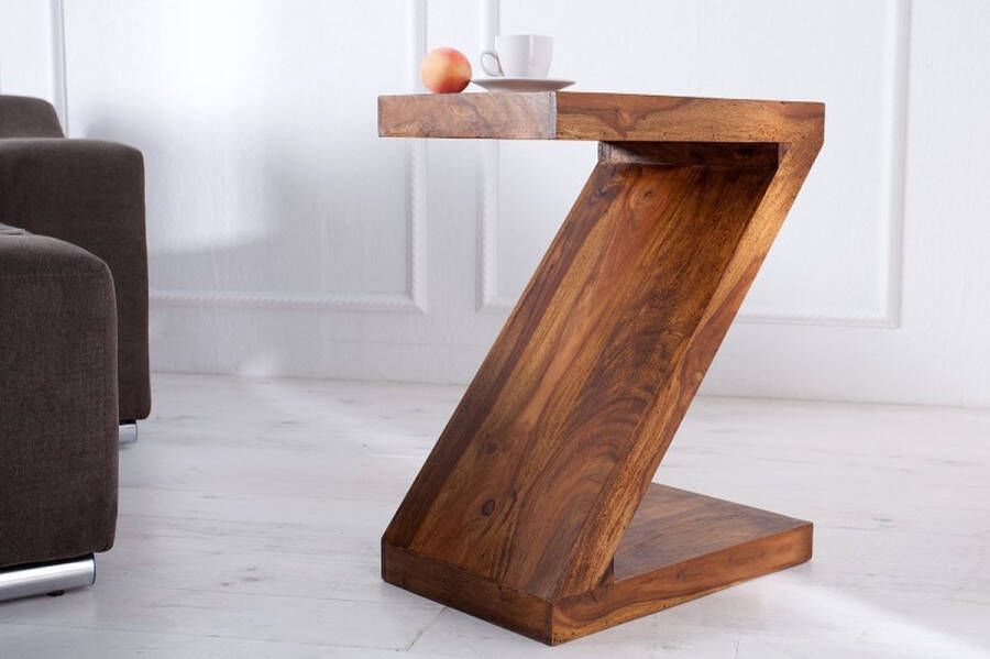 Invicta Interior Massief houten bijzettafel Z 45cm Sheesham steenafwerking Z-vorm unieke korrel 35087