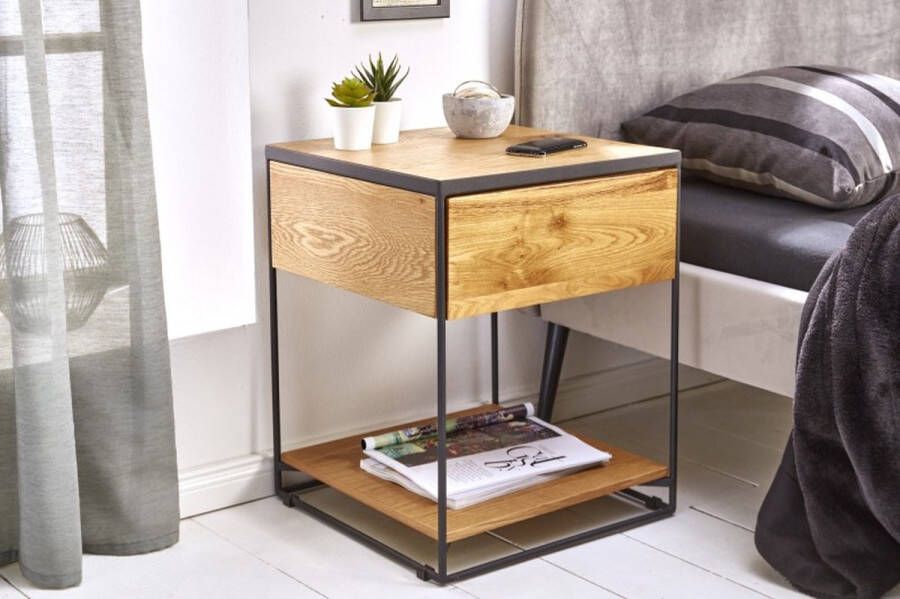 Invicta Interior industrieele bijzettafel SCORPION 40cm wild eiken nachtkastje met lade 39709