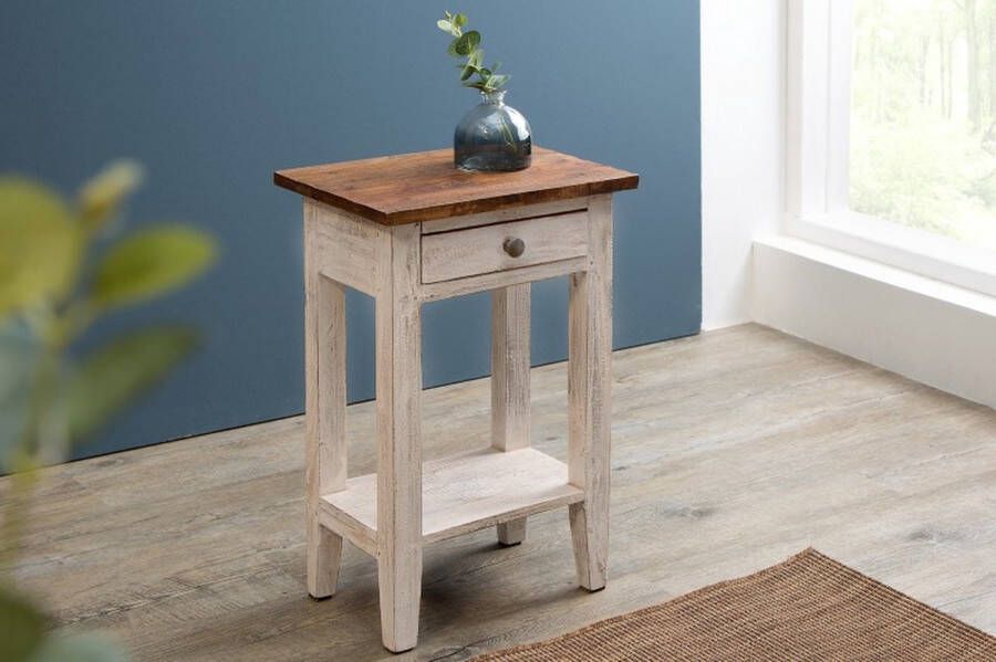 Invicta Interior Shabby chic telefoontafel LA FLEUR 50cm wit mahonie bijzettafel landelijke stijl 38560