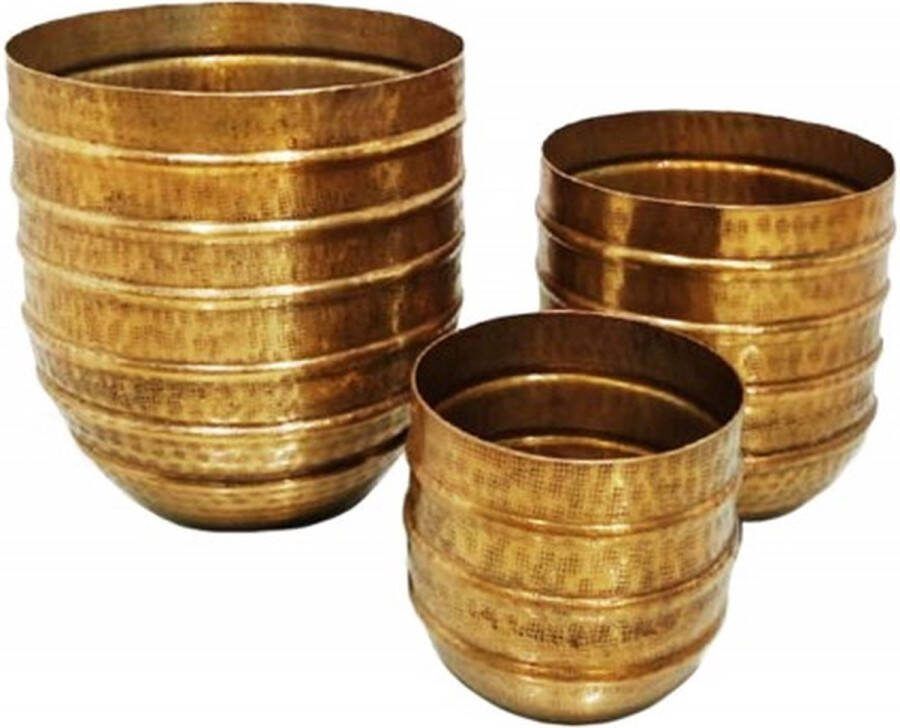Invicta Interior Set van 3 bloempotten ORIENT 25 20 15cm metaal goud gehamerd ontwerp 41269