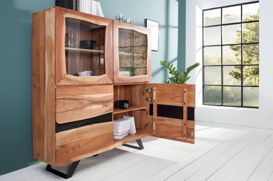 Invicta Interior Massief dressoir AMAZONAS 140cm acacia metalen vitrinekast boomrand 38330