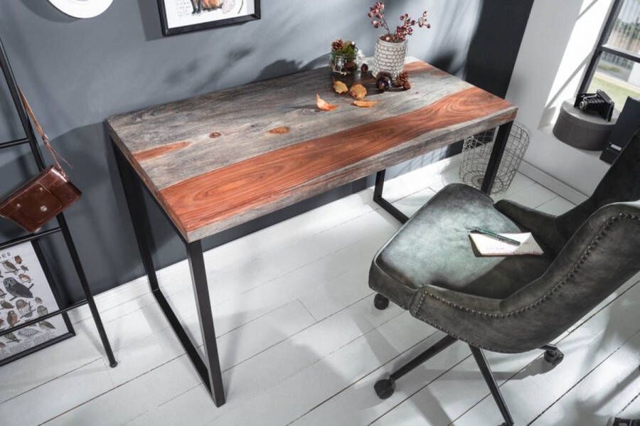 Invicta Interior Elegant bureau ELEMENTS 118 cm Sheesham Smoke Finish metalen frame 40280