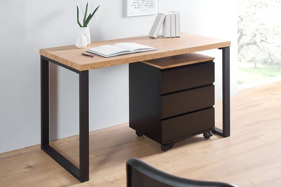 Invicta Interior Design bureau OAK DESK 120cm eiken vintage metalen frame zwart 38428
