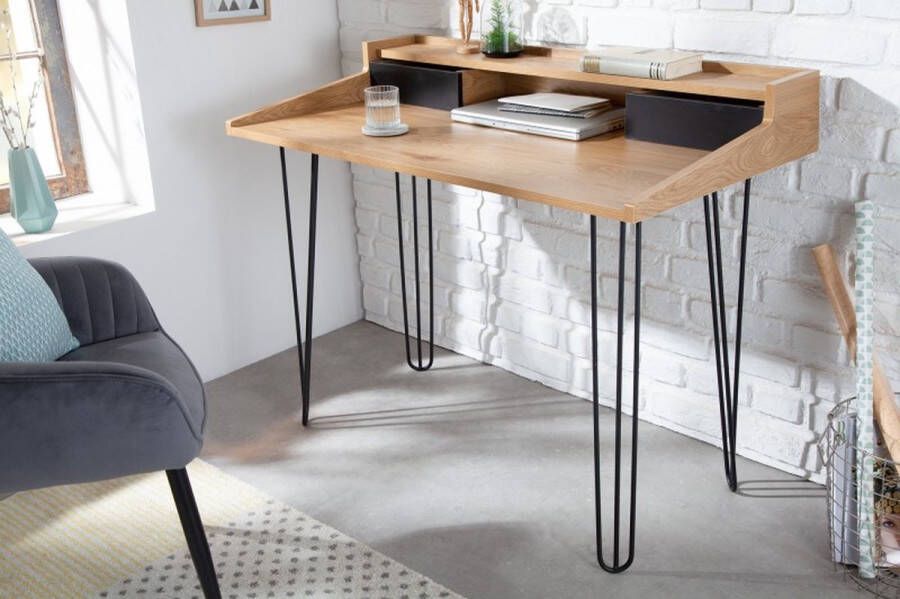 Invicta Interior Industrieel bureau STUDIO 110 cm laptoptafel in eikenlook met haarspeldpoten 40985