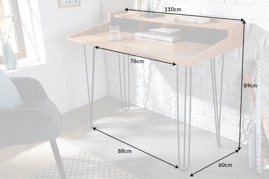 Invicta Interior Industrieel bureau STUDIO 110 cm laptoptafel in eikenlook met haarspeldpoten 40985