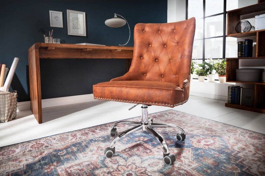 Invicta Interior In hoogte verstelbare bureaustoel VICTORIAN vintage lichtbruin met Chesterfield-quilt 40166