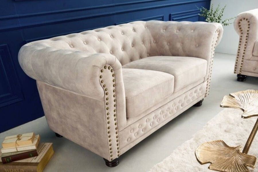 Invicta Interior Chesterfield 2-zits bank 150cm fluweel champagne 2-zits met knoopstiksel en veerkern 42311