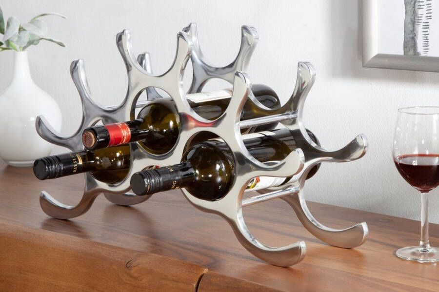 Invicta Interior Modern wijnrek FLAME 48cm zilver voor 10 flessen flessenhouder 8525