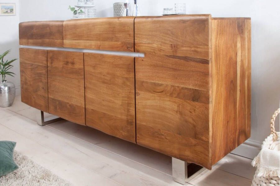 Invicta Interior Massief boomstamdressoir MAMMUT 170cm acacia sledeonderstel van roestvrij staal 36555
