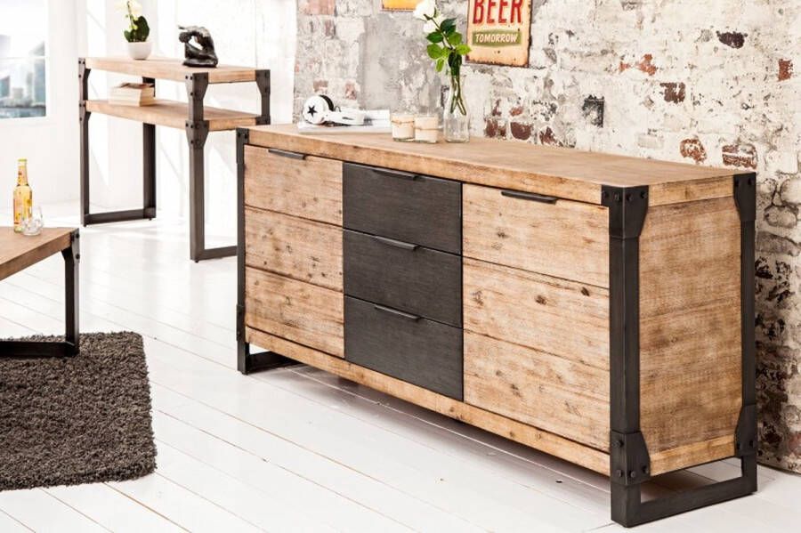 Invicta Interior Massief industrieel dressoir FACTORY 180cm witgekalkte acacia 36771