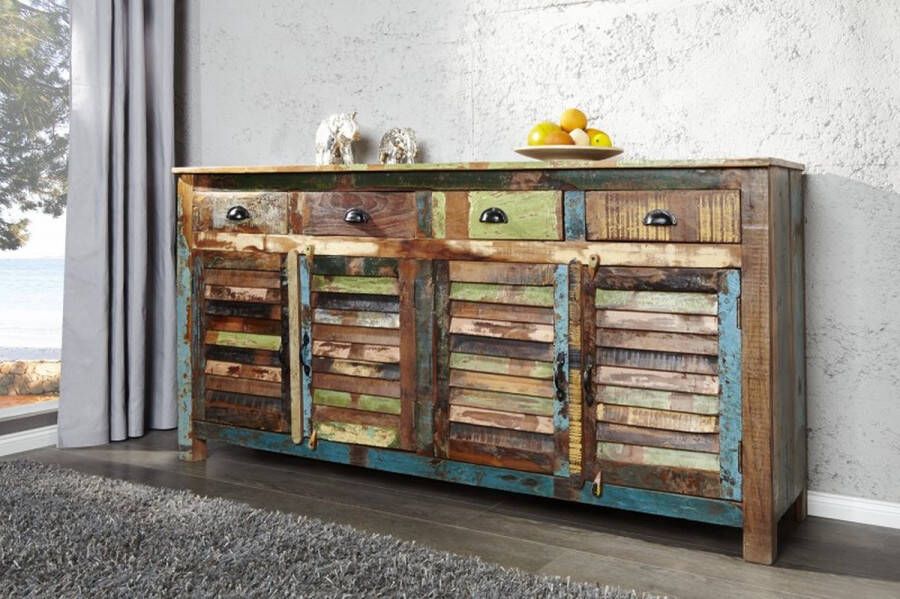 Invicta Interior Uniek dressoir JAKARTA 160cm kleurrijk gerecycled massief hout van vissersboten 40126
