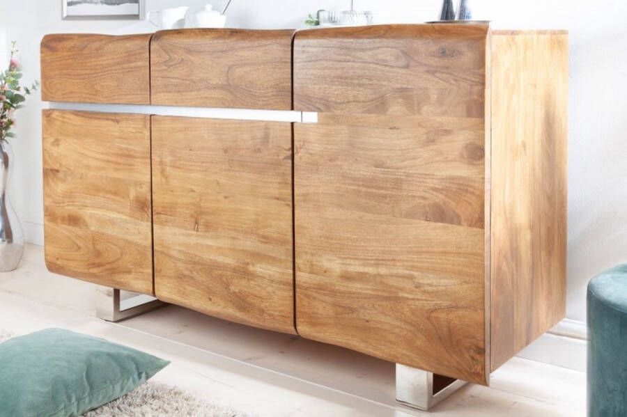 Invicta Interior Massief boomstamdressoir MAMMUT 135cm acacia roestvrijstalen sledeonderstel 38473