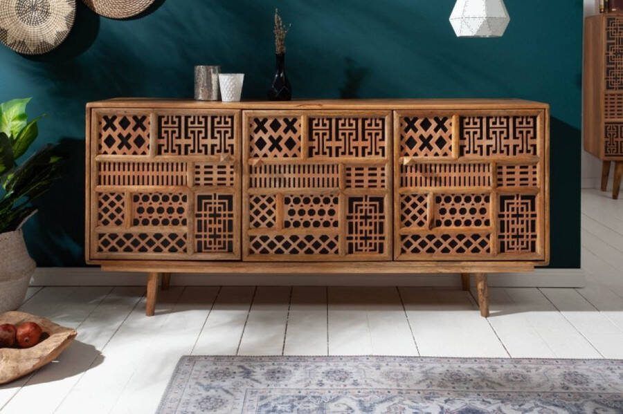 Invicta Interior Massief dressoir MARRAKESCH 160 cm mangohout met boho-stijl decoratie 40247