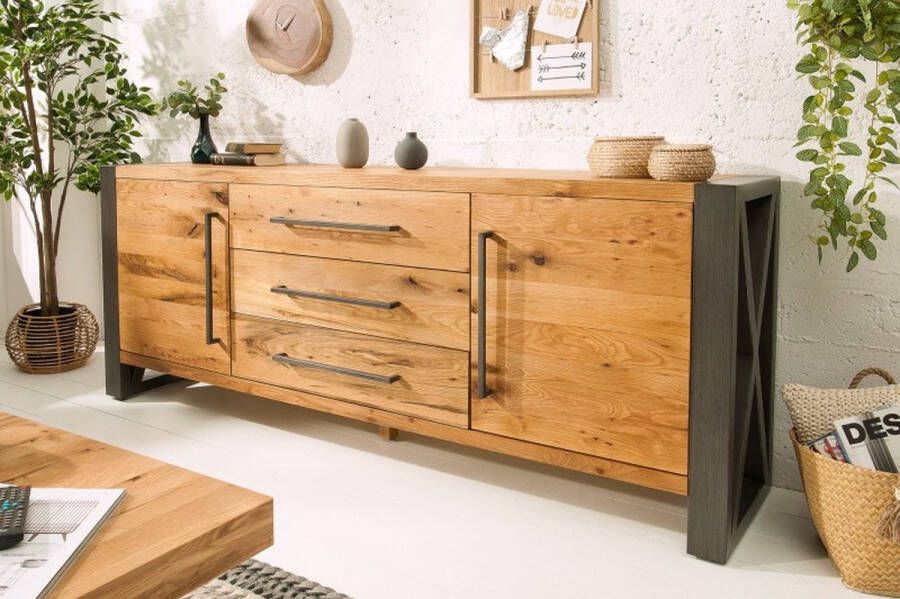 Invicta Interior Massief dressoir THOR 200cm wilde eik geolied in industrieel design 38809