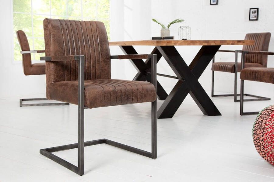 Invicta Interior Moderne sledefauteuil BIG ASTON vintage bruin geborsteld ijzeren frame 39805