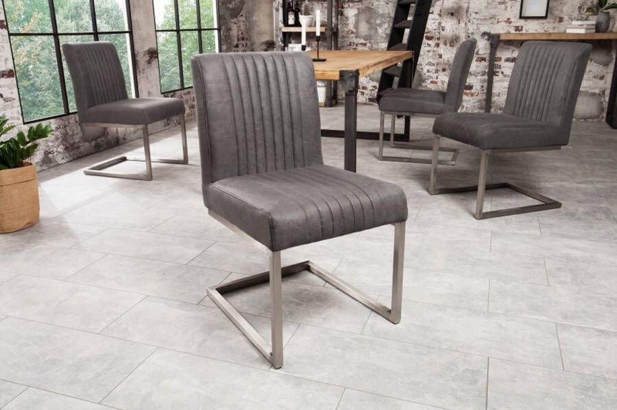 Invicta Interior Moderne sledestoel BIG ASTON vintage grijs geborsteld roestvrij staal 39853