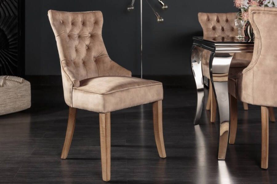 Invicta Interior Elegante stoel CASTLE koffie fluweel landelijke stijl met comfort handvat 40468