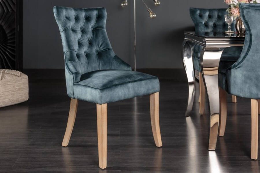 Invicta Interior Elegante stoel CASTLE petrol fluweel landelijke stijl met comfort handvat 40470
