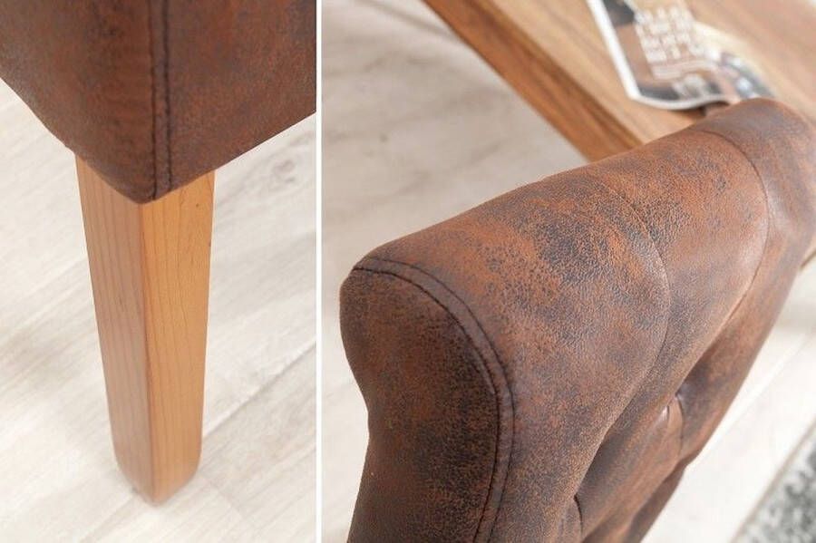 Invicta Interior Elegante stoel CASA vintage bruin met decoratieve knopen massief houten poten 37292