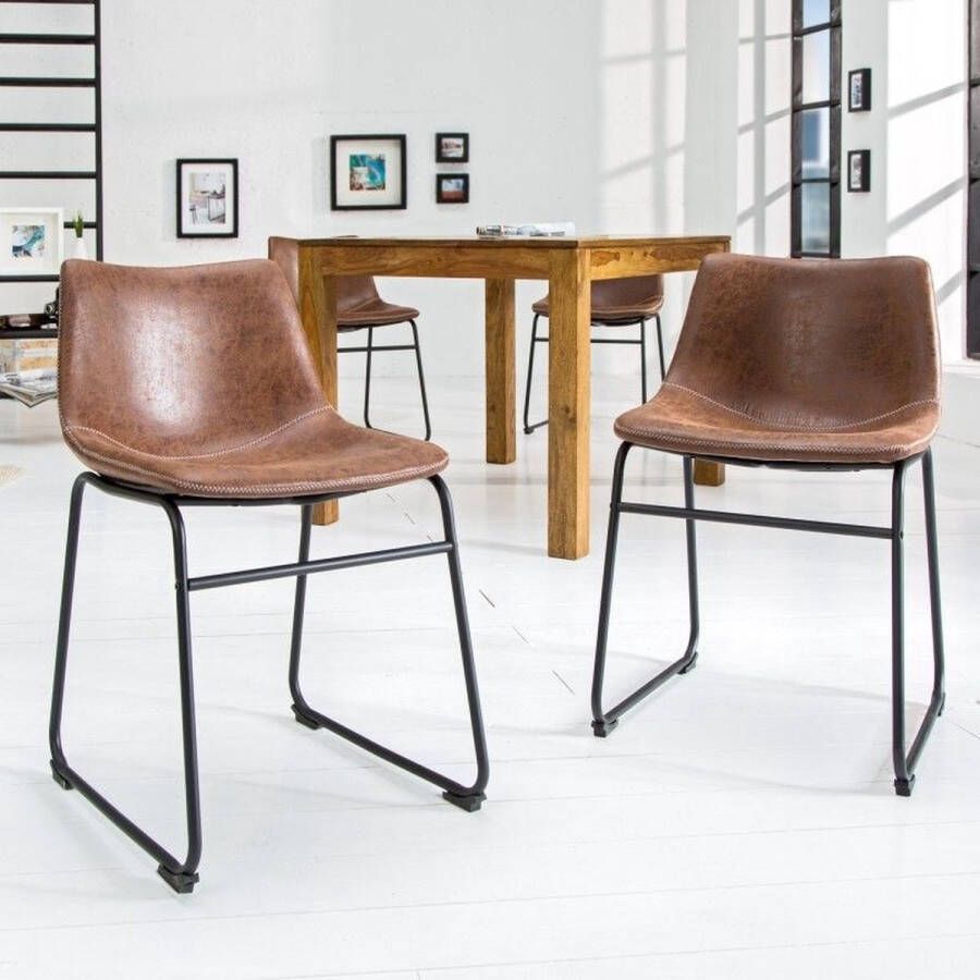 Invicta Interior Industrieel design stoel DJANGO vintage bruin met ijzeren frame 37347